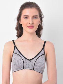 Clovia - Non-Padded Non-Wired Full Cup Printed Bra In Light Grey - 100% Cotton