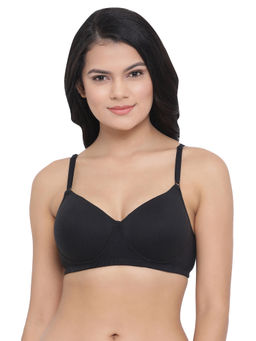 Clovia - Cotton Rich Solid Padded Full Cup Wire Free T-shirt Bra - Black