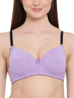 Clovia - Cotton Rich Solid Padded Full Cup Underwired Push-Up Bra - Light Purple