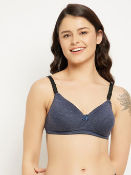 Clovia - Level 1 Push-Up Non-Wired Full Cup Multiway T-shirt Bra in Blue - Cotton Rich