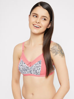 Clovia - Non-Padded Non-Wired Full Cup Paisley Print Bra - 100% Cotton - Pink