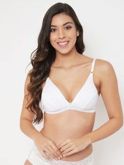 Clovia - Cotton Rich Solid Non-Padded Demi Cup Wire Free Plunge Bra - White