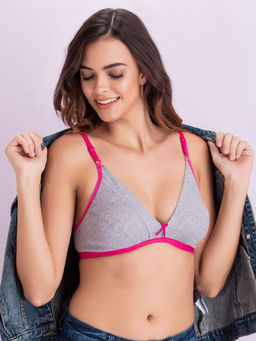 Clovia - Non-Padded Non-Wired Demi Cup Plunge Bra in Grey Melange - Cotton