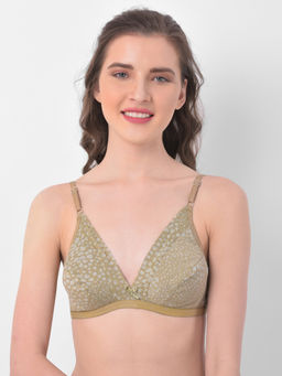 Clovia - Non-Padded Non-Wired Printed Plunge Bra In Green - Cotton Rich
