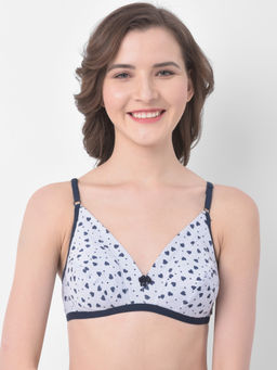 Clovia - Non-Padded Non-Wired Demi Cup Heart Print Bra In White- Cotton Rich