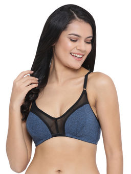 Clovia - Cotton Spandex Solid Non-Padded Full Cup Wire Free Everyday Bra - Dark Blue