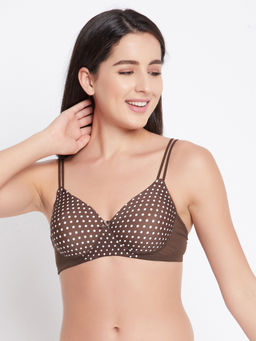 Clovia - Padded Non-Wired Full Cup Polka Dot T-shirt Bra - Brown