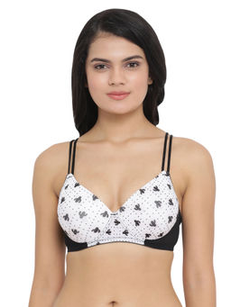 Clovia - Padded Non-Wired Printed T-Shirt Bra In White
