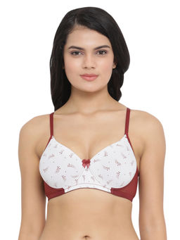 Clovia - Padded Non-Wired Printed T-Shirt Bra In White