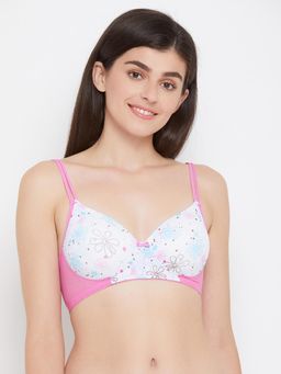 Clovia - Polyamide Printed Padded Full Cup Wire Free T-shirt Bra - White