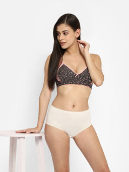 Clovia - Non-Padded Non-Wired Full Cup Leopard Print Bra In Dark Grey - Cotton