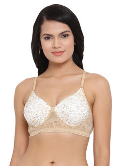 Clovia - Padded Non-Wired Animal Print T-Shirt Bra In Beige - Lace
