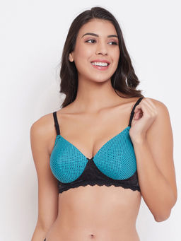 Clovia - Padded Non-Wired Full Cup Dot Print T-Shirt Bra in Light Blue