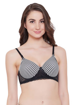 Clovia - Padded Non-Wired Striped Multiway T-Shirt Bra With Lace - Multi-Color