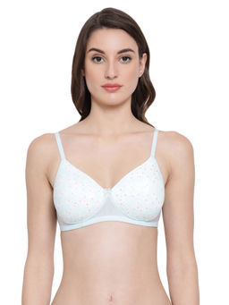 Clovia - Padded Non-Wired Printed T-Shirt Bra In Light Blue