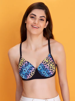 Clovia - Padded Non-Wired Full Cup Animal Print T-Shirt Bra - Multi-Color