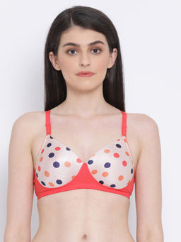 Clovia - Padded Non-Wired Full Coverage Polka Print T-Shirt Bra in Nude Colour