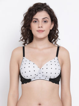 Clovia - Padded Non-Wired Full Cup Polka Print T-Shirt Bra - White
