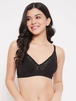 Clovia - Cotton Spandex Solid Non-Padded Full Cup Wire Free Everyday Bra - Black