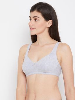 Clovia - Cotton Spandex Solid Non-Padded Full Cup Wire Free Everyday Bra - Light Grey
