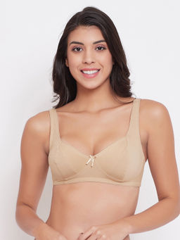 Clovia - Cotton Spandex Solid Non-Padded Full Cup Wire Free Everyday Bra - Beige