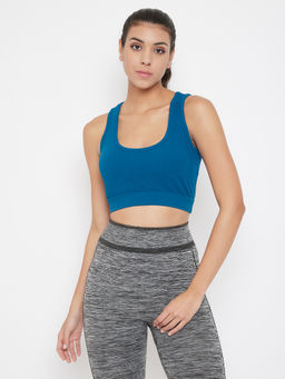 Clovia - Medium Impact Padded Non-Wired Sports Bra with Cut-out Back in Blue
