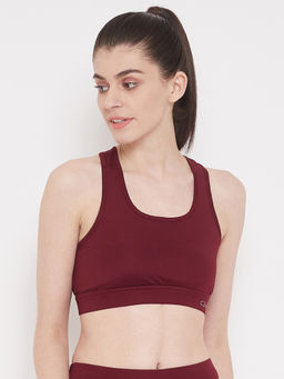 Clovia - Medium Impact Padded Sports Bra with Removable Cups in Maroon