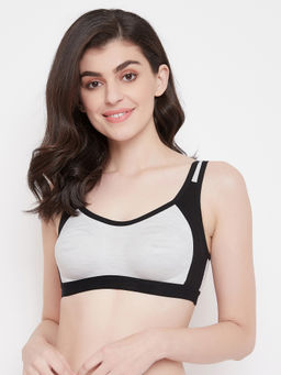 Clovia - Medium Impact Non-Padded Full Cup Sports Bra in Grey - Cotton Rich
