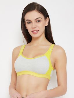 Clovia - Medium Impact Non-padded Full Cup Sports Bra - Cotton Rich - Grey
