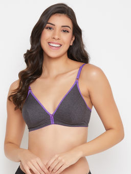 Clovia - Non-Padded Non-Wired Demi Cup Bra in Grey - Cotton Rich