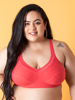 Clovia - Cotton Spandex Solid Non-Padded Full Cup Wire Free Full Figure Bra - Dark Pink