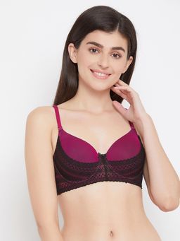 Clovia - Padded Underwired Full Cup Multiway Bra In Wine-colour - Purple