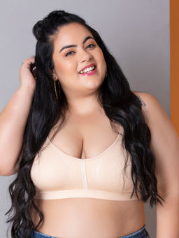 Clovia - Non-Padded Non-Wired Full Cup Plus Size Bra - Cotton - Nude