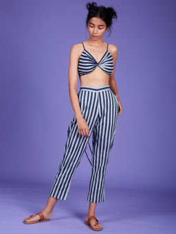 Mati - Powder Blue Stripes Bralette With Pant - Customisable (Set of 2)