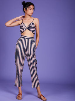 Mati - Baby Pink Stripes Bralette With Pant - Customisable (Set of 2)