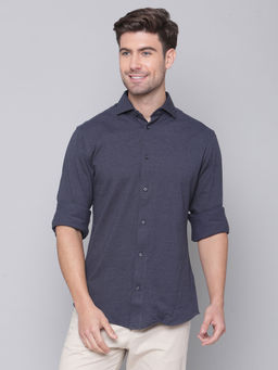 Bruun & Stengade - Navy Blue Solid Cutaway Collar Shirt