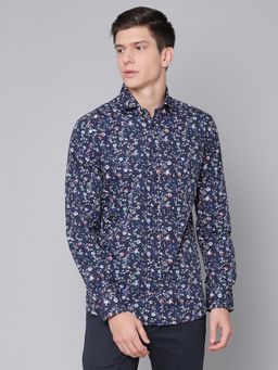 Bruun & Stengade - Navy Blue Printed Collar Neck Shirt