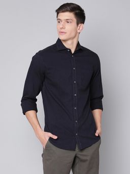 Bruun & Stengade - Navy Blue Solid Collar Neck Shirt