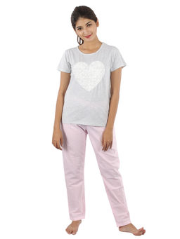 Bstories - Women's Cotton Pink Heart Print Pyjama Set