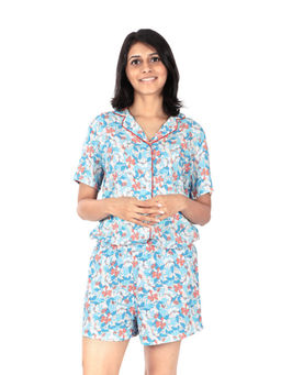 Bstories - Women's Aqua Floral Shorty Set - Blue