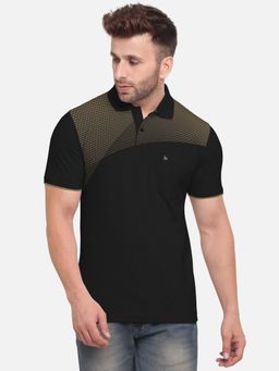 BULLMER - Black Men Cotton Blend Printed Polo Neck T-shirts