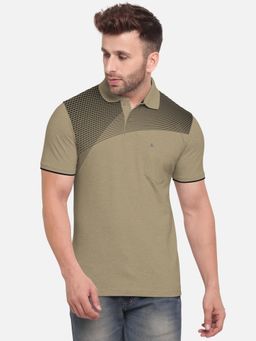 BULLMER - Beige Men Cotton Blend Printed Polo Neck T-shirts