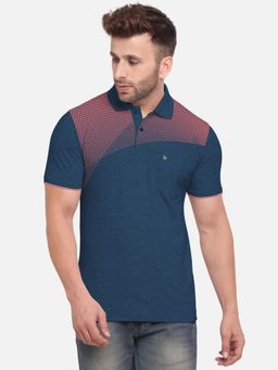 BULLMER - Navy Men Cotton Blend Printed Polo Neck T-shirts