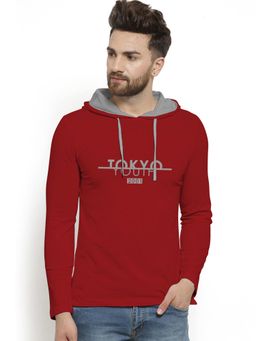 BULLMER - Red Trendy Printed Hooded T-shirt For Men