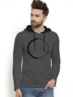 BULLMER - Charcoal Trendy Printed Hooded T-shirt For Men