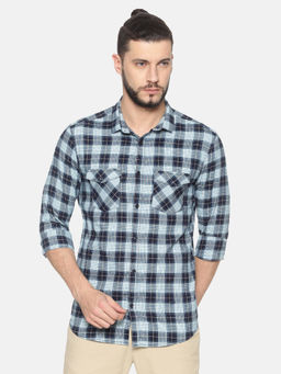 SHOWOFFFF - Cotton Navy Blue Checks Casual Slim Fit Shirt