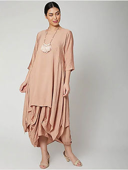 Bohame - Peach Nadia Dress With Necklace (Set of 2)