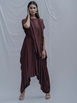 Bohame - Brown Jess Overlap Asymmetric Dress With Belt (Set of 2)