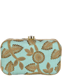Parizaat by Shadab Khan - Turquoise Zari Embroidered Clutch