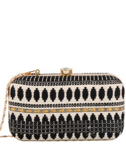 Parizaat by Shadab Khan - Black Aztec Art Embroidered Handmade Clutch